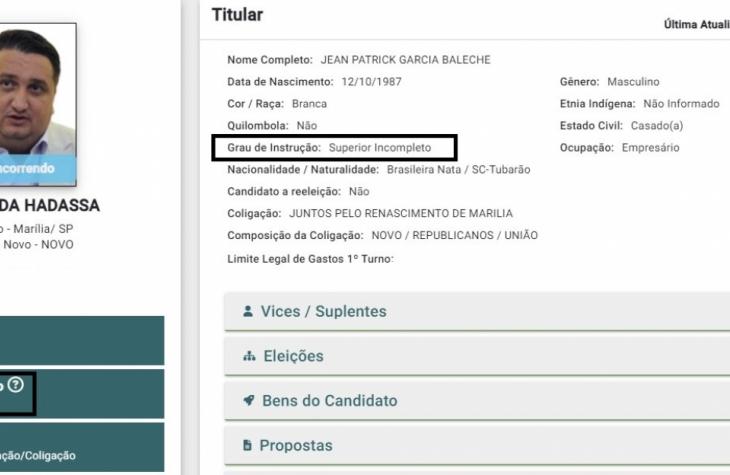 Garcia da Hadassa sustenta nas redes que tem 3 faculdades, mas na Justiça Eleitoral consta que nem completou ao menos uma