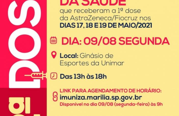 Marília abre nesta segunda cadastro parta 2ª dose para profissionais da saúde