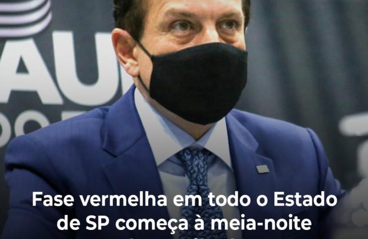 Fase vermelha em todo o Estado de SP começa à meia-noite deste sábado