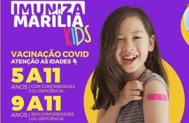 Marília vacina crianças de 9, 10 e 11 anos no sábado