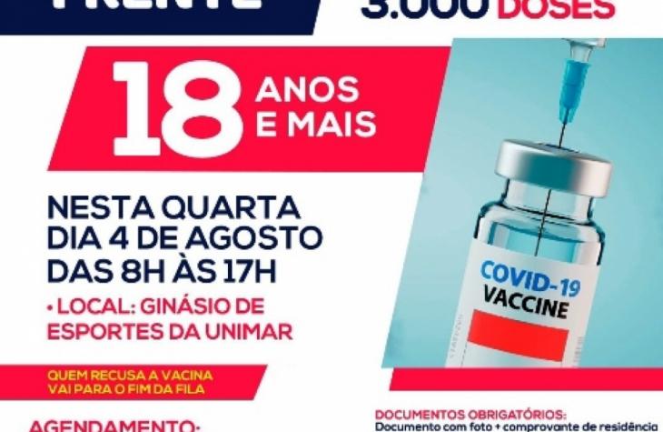 Cadastro para vacinação acima de 18 anos será aberto nesta terça em Marília