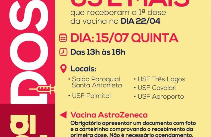 Saúde marca segunda dose para grupo acima de 65 anos vacinado em abril